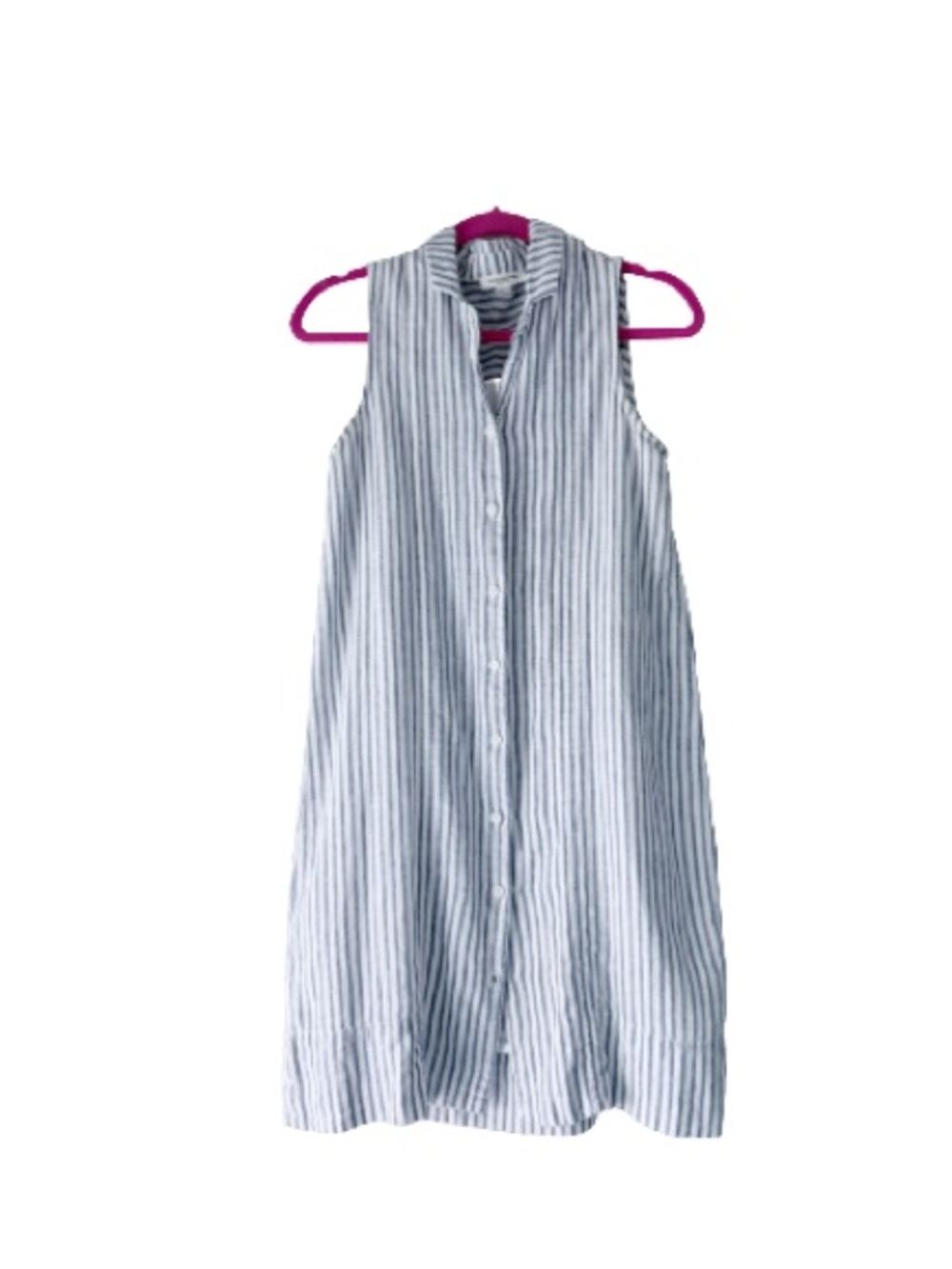 BEACH LUNCH LOUNGE SLEEVELESS 100% Cotton & Linen Blue Stripe ButtoN Dress Med - Picture 3 of 11